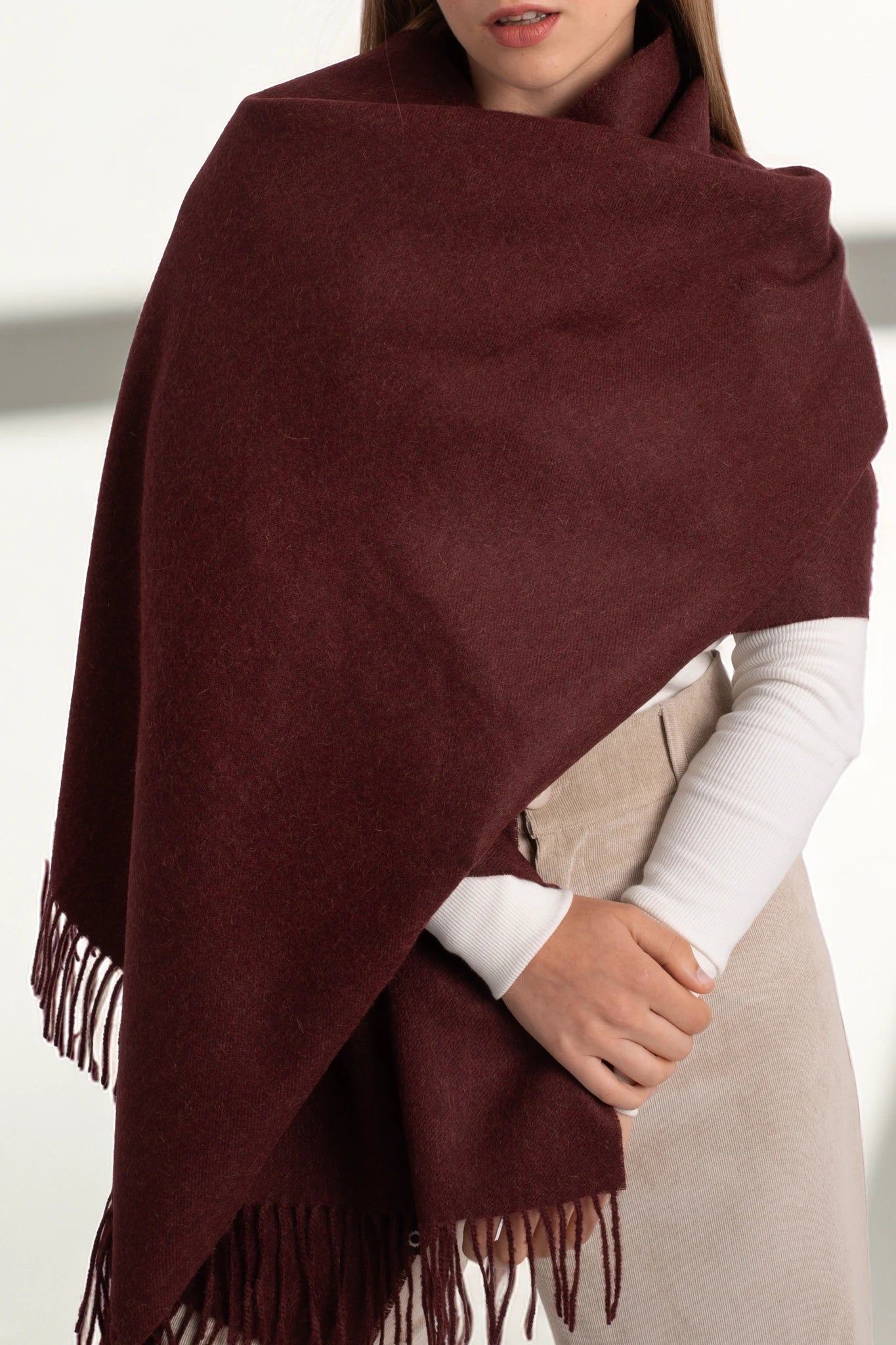 BABY ALPACA SHAWL -BORDEAUX RED