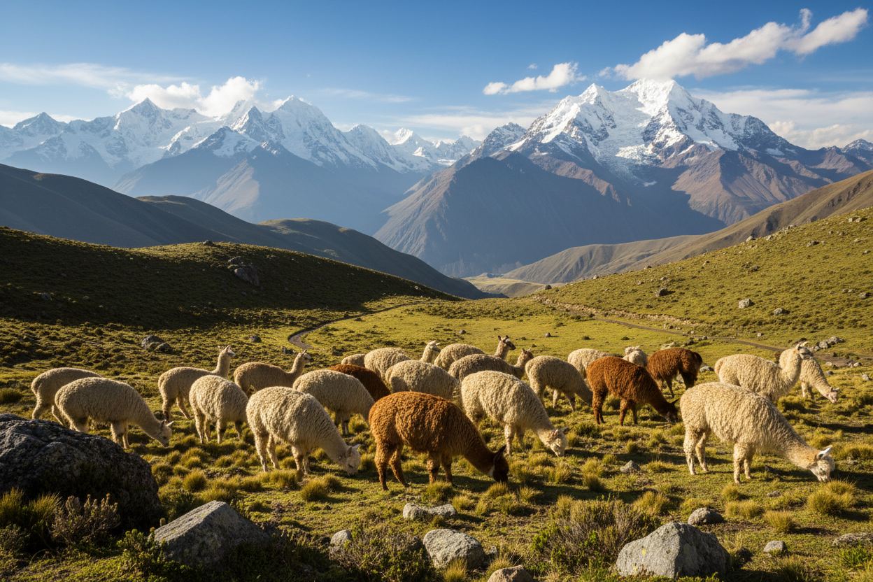 alpacas libres en los andes