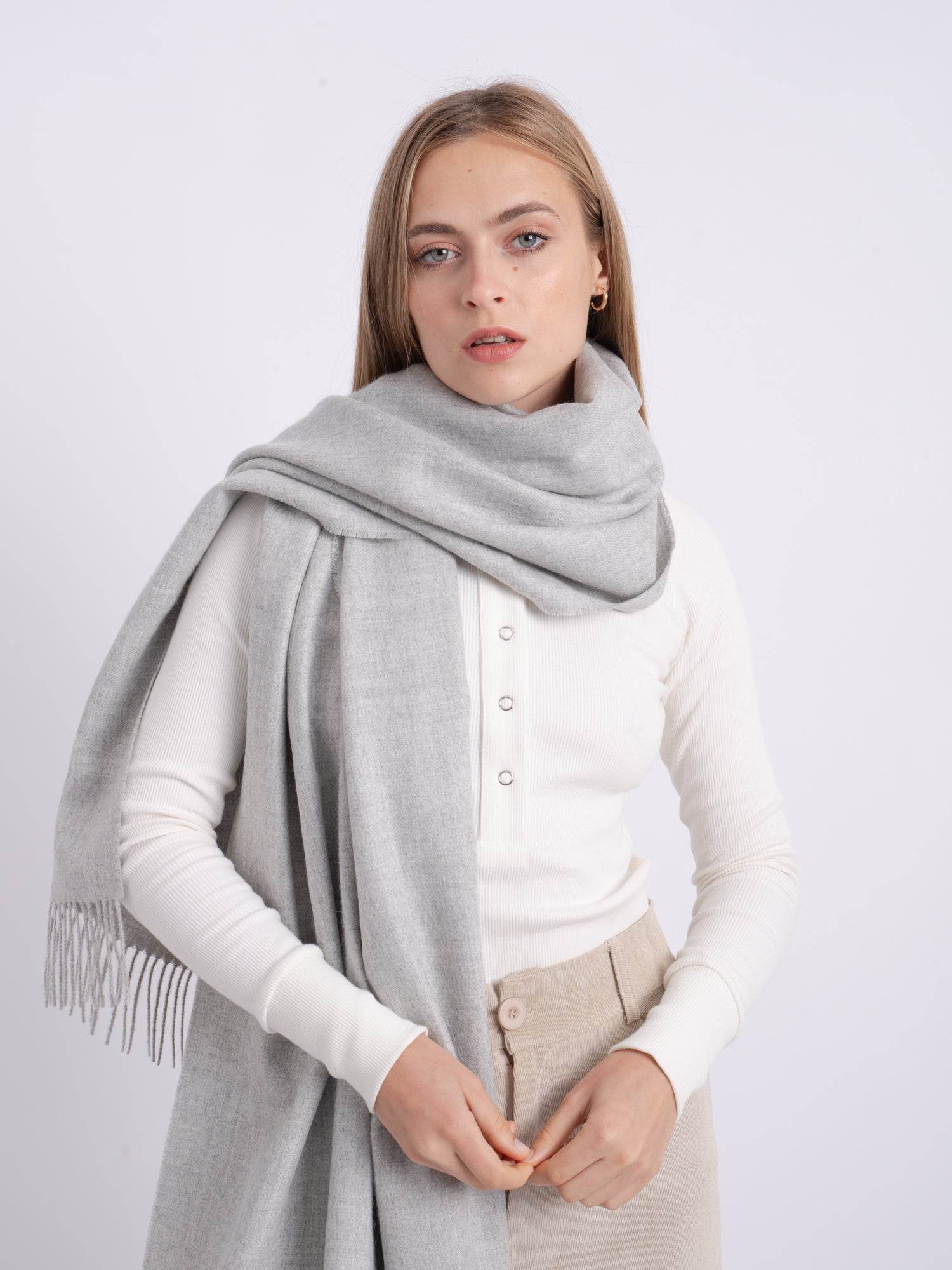 BABY ALPACA SHAWL - LIGHT GREY - INKA FABRIC, Alpaca & Pima Cotton