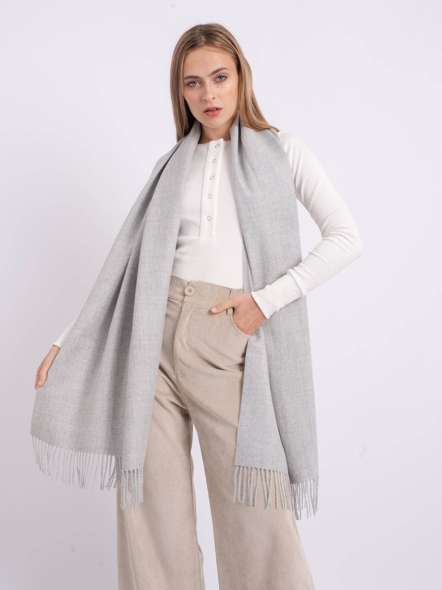 BABY ALPACA SHAWL - LIGHT GREY - INKA FABRIC, Alpaca & Pima Cotton