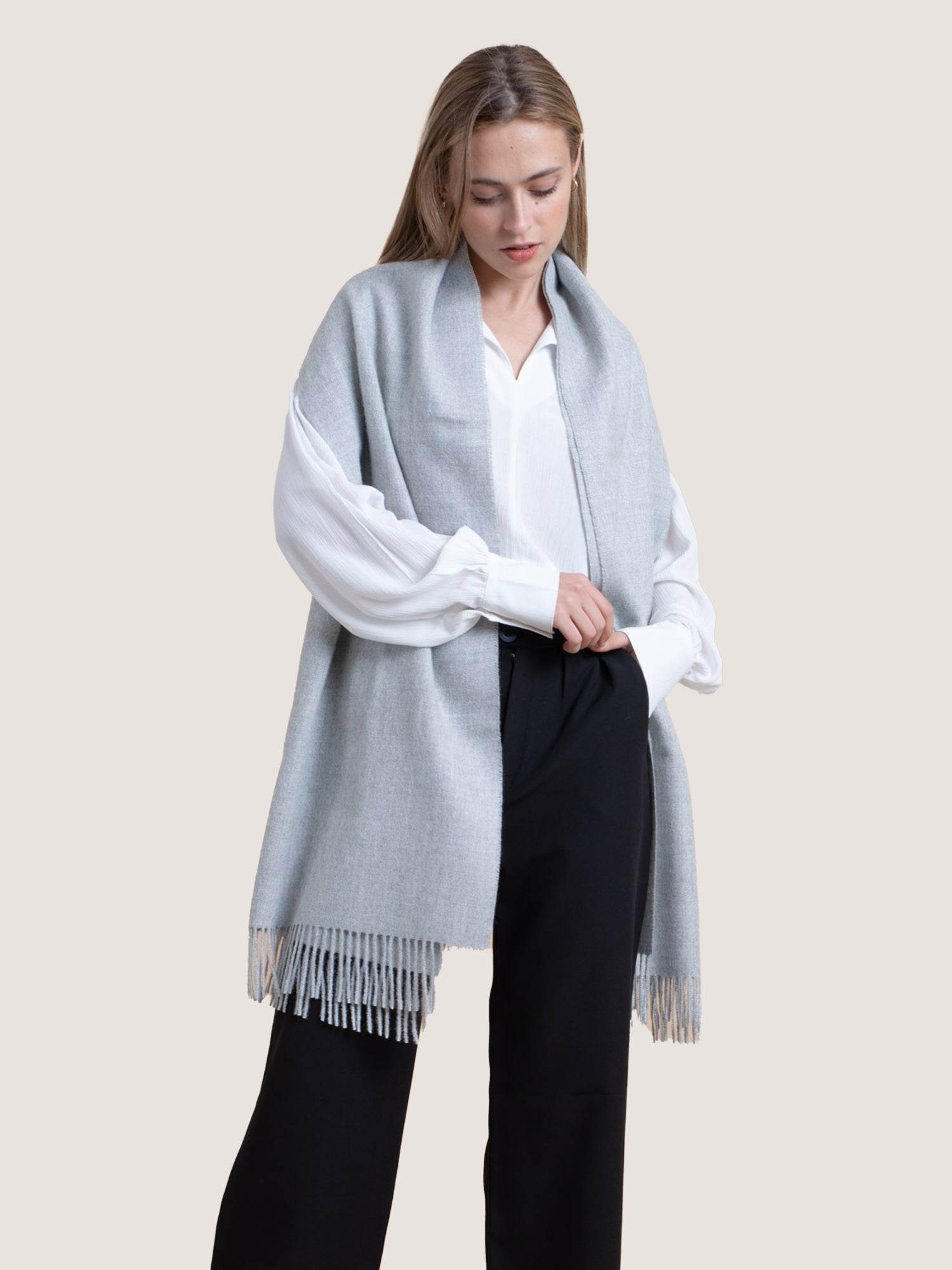 BABY ALPACA SHAWL - LIGHT GREY - INKA FABRIC, Alpaca & Pima Cotton