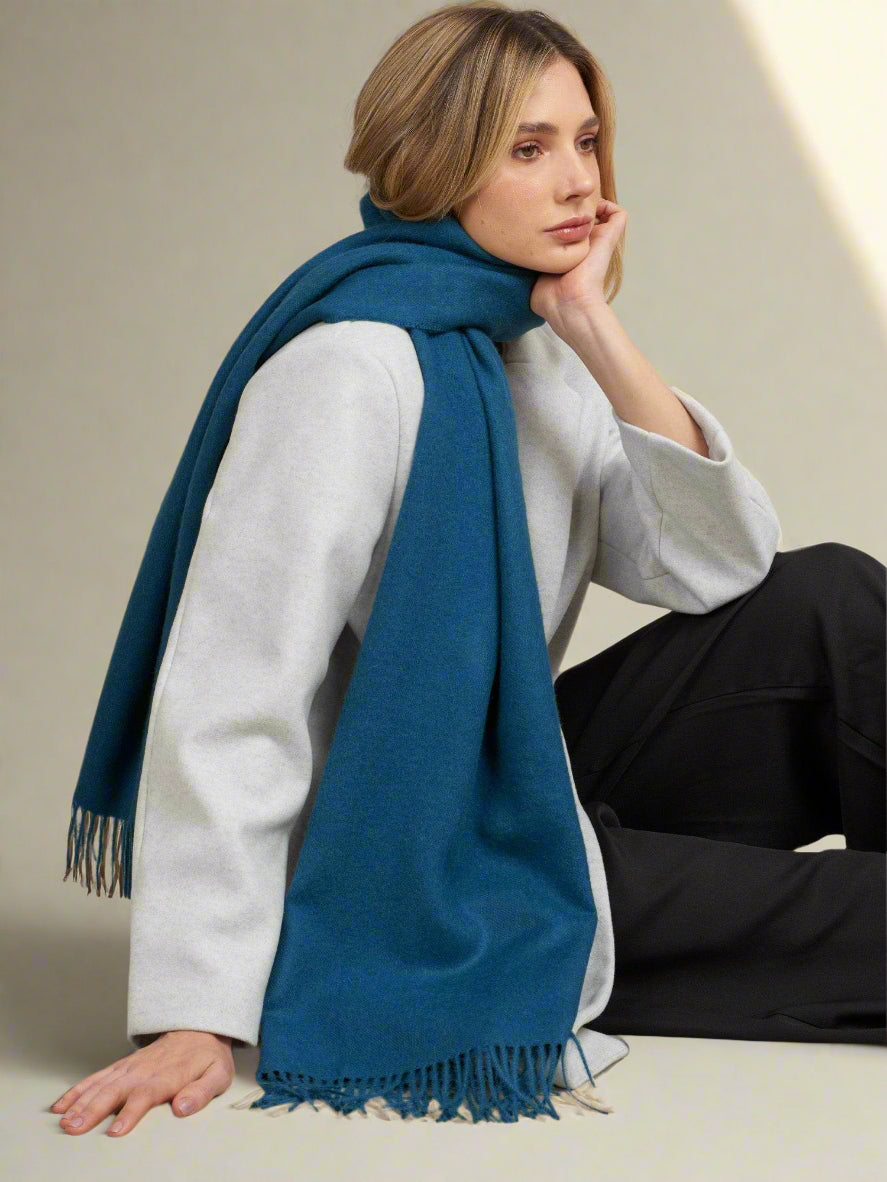 BABY ALPACA SHAWL - PURE PETROL - INKA FABRIC, Alpaca & Pima Cotton