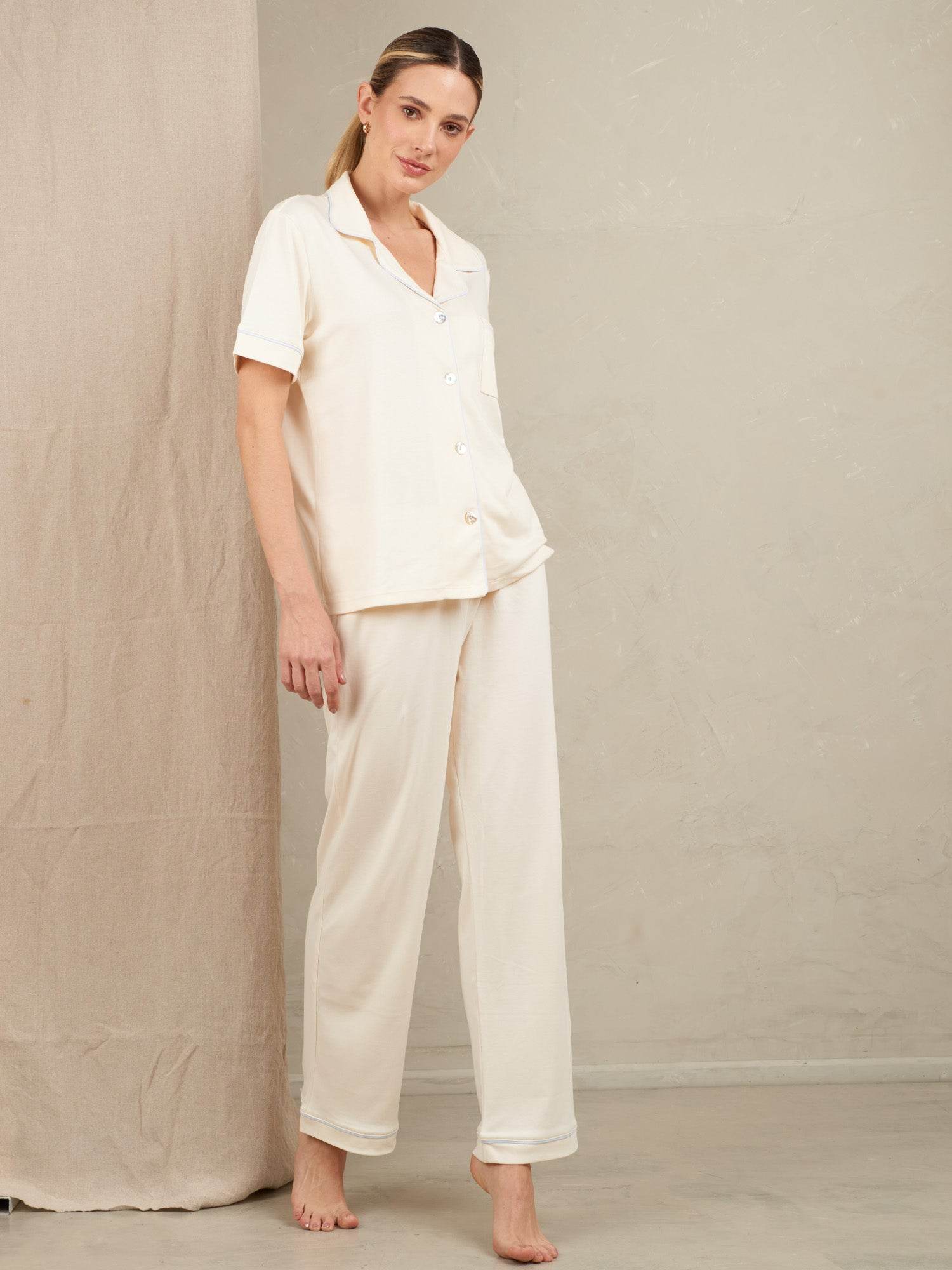 Organic Peruvian Pima Cotton Pyjama - Pearl Long Set - INKA FABRIC, Alpaca & Pima Cotton