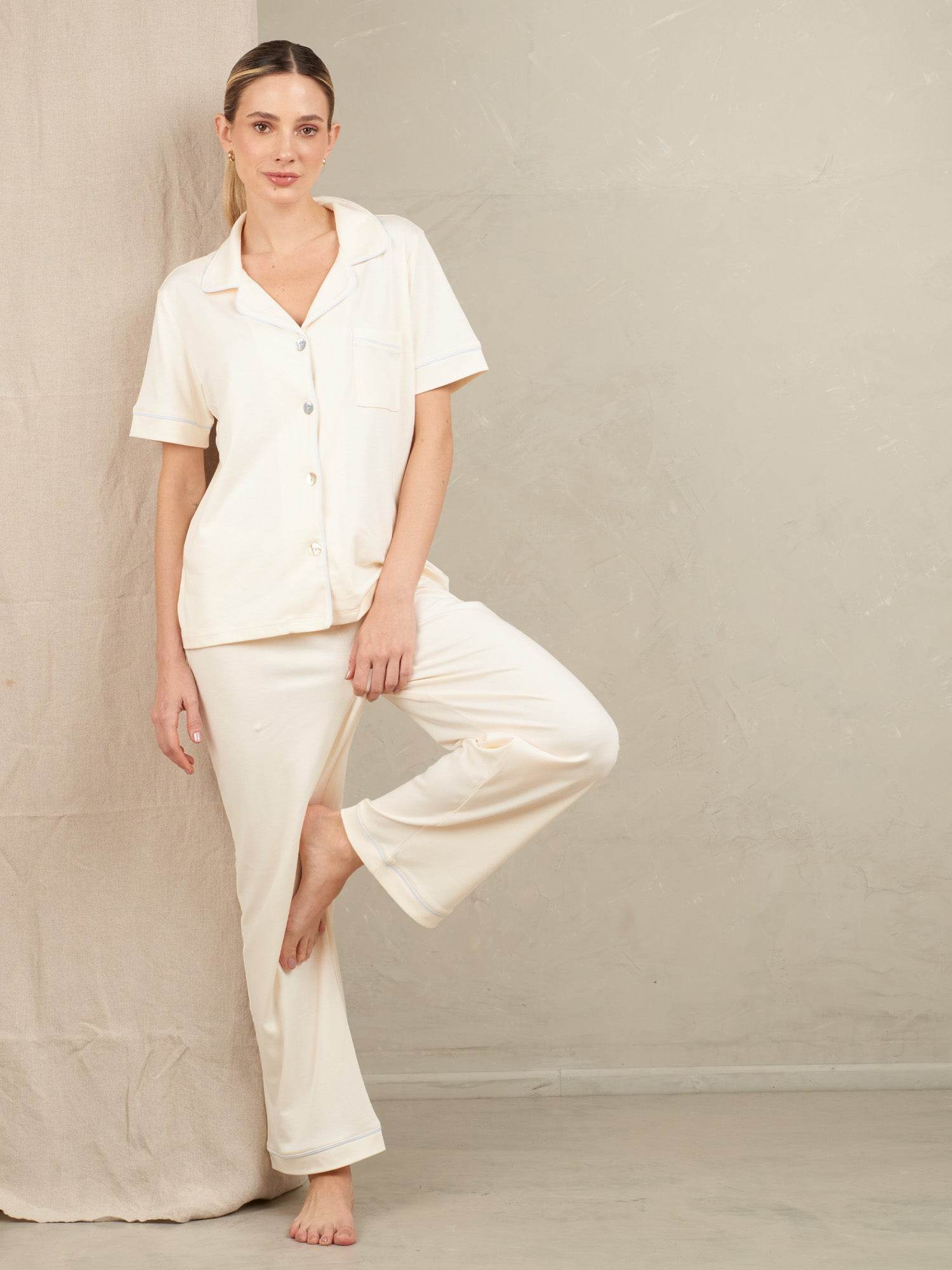 Organic Peruvian Pima Cotton Pyjama - Pearl Long Set - INKA FABRIC, Alpaca & Pima Cotton