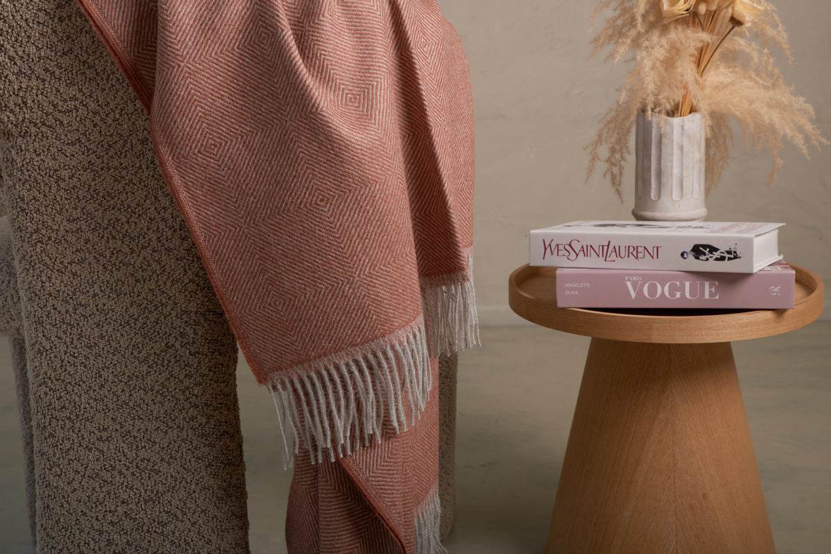 PREMIUM BABY ALPACA WOOL BLANKET - ROSEWOOD - INKA FABRIC, Alpaca & Pima Cotton