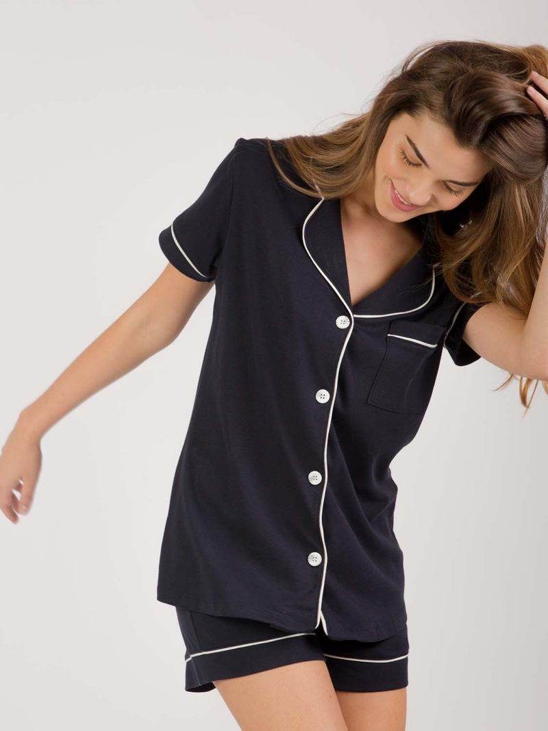 Peruvian Pima Cotton Pyjama -Navy Blue Short Set - INKA FABRIC, Alpaca & Pima Cotton
