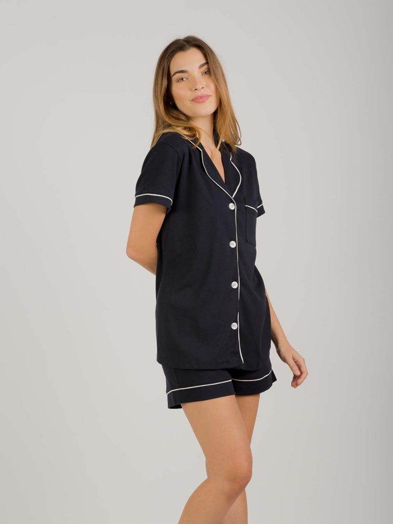 Peruvian Pima Cotton Pyjama -Navy Blue Short Set - INKA FABRIC, Alpaca & Pima Cotton