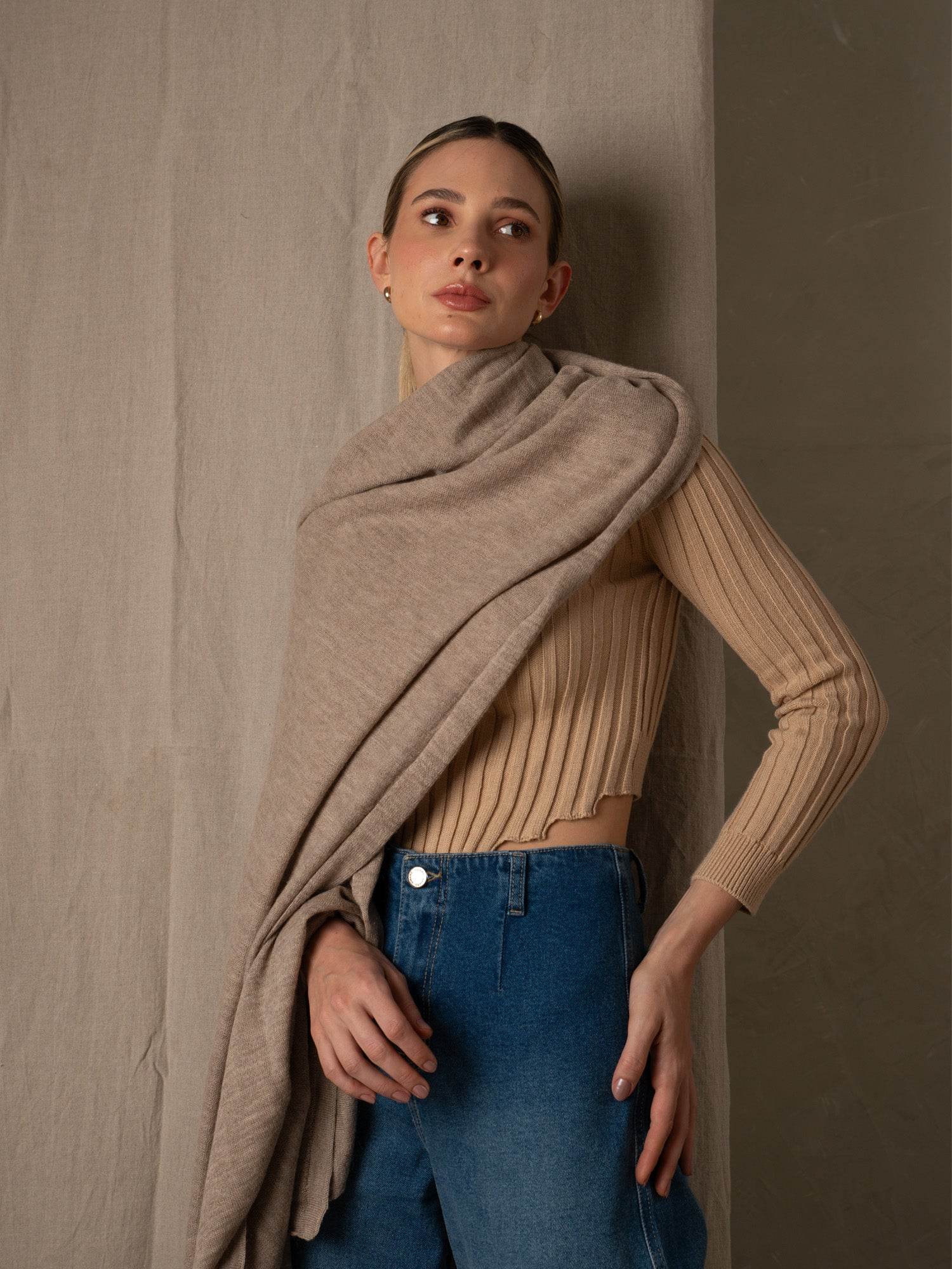 TRAVEL WRAP - SAND - INKA FABRIC, Alpaca & Pima Cotton