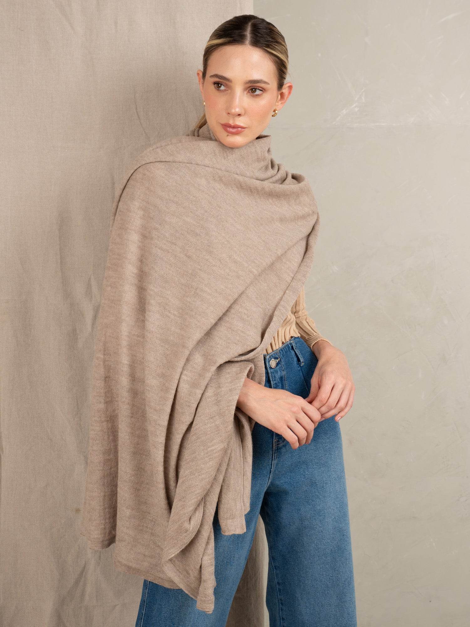 TRAVEL WRAP - SAND - INKA FABRIC, Alpaca & Pima Cotton
