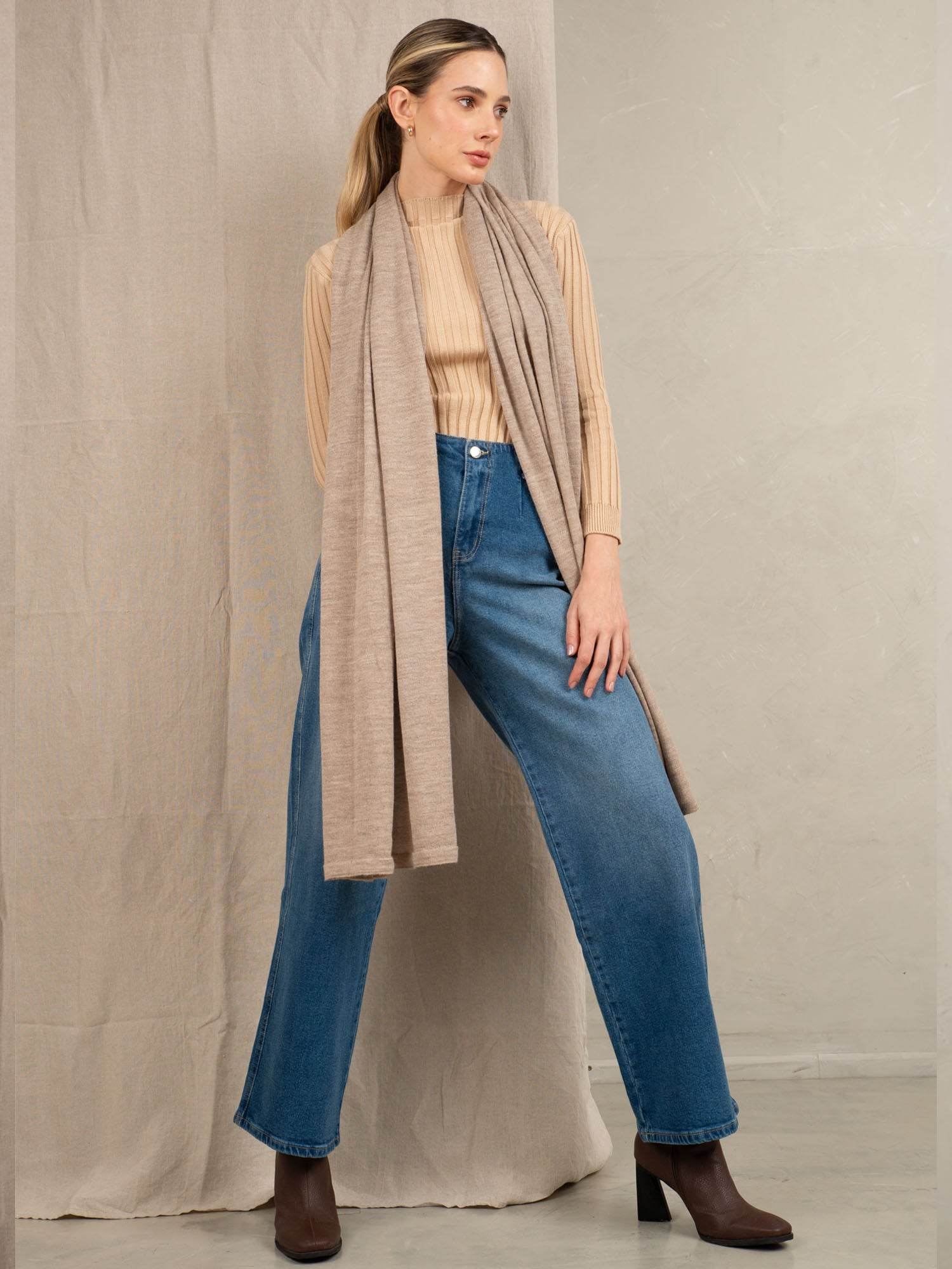 TRAVEL WRAP - SAND - INKA FABRIC, Alpaca & Pima Cotton