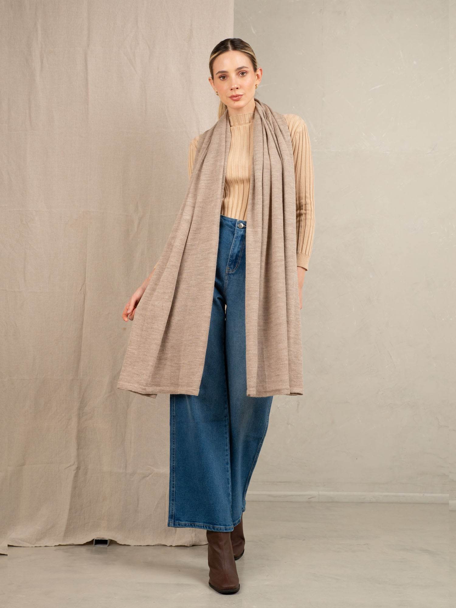 TRAVEL WRAP - SAND - INKA FABRIC, Alpaca & Pima Cotton