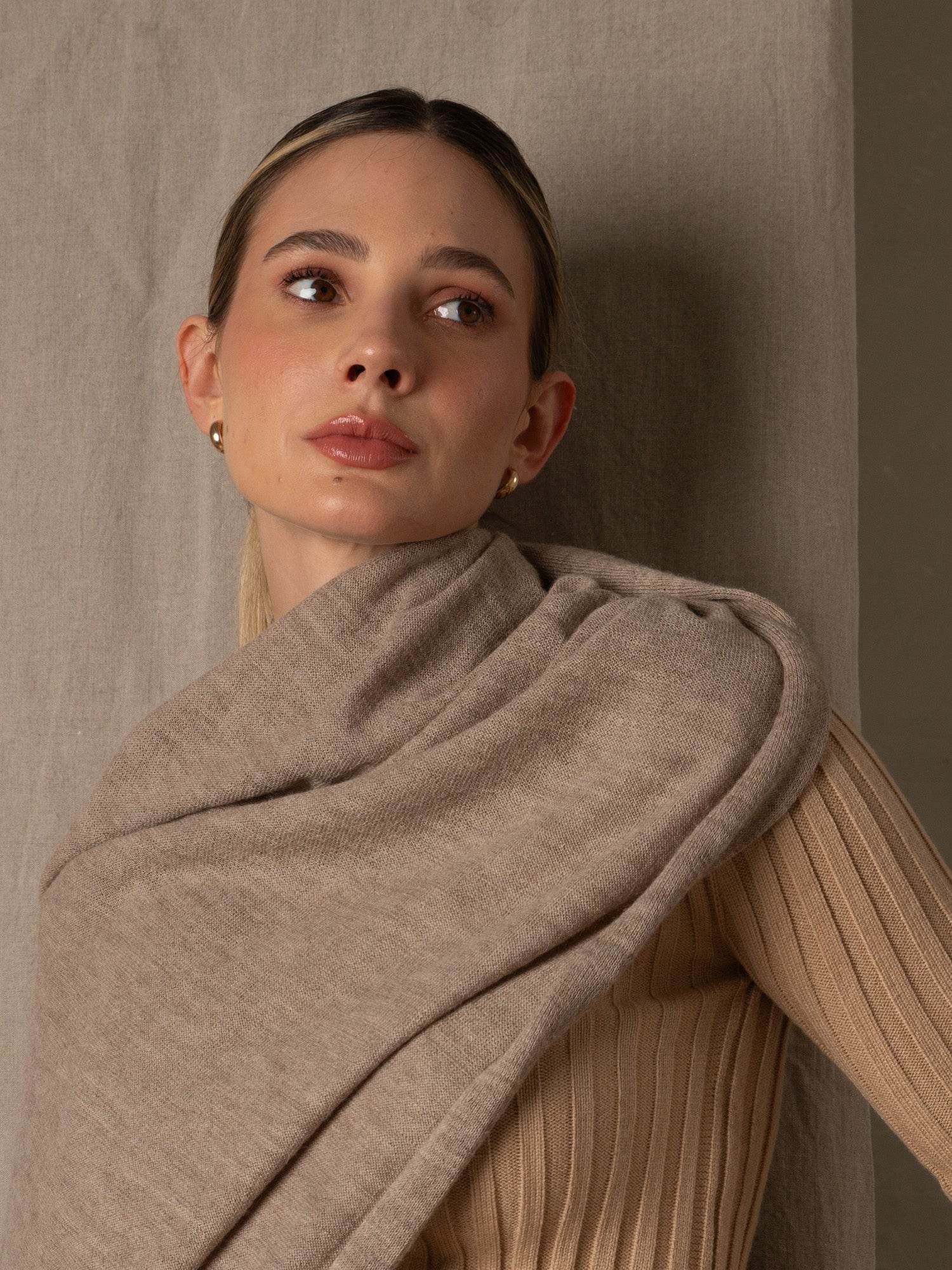 TRAVEL WRAP - SAND - INKA FABRIC, Alpaca & Pima Cotton