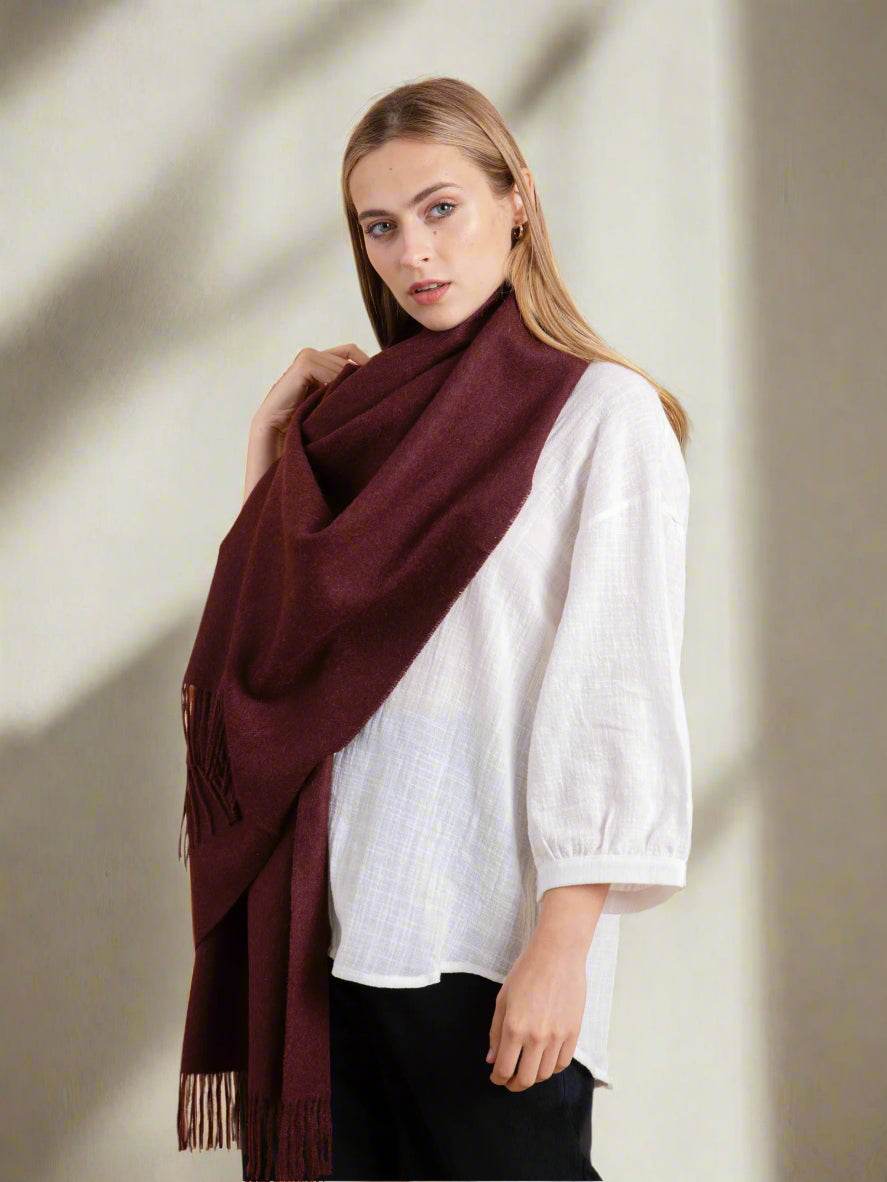 BABY ALPACA SHAWL -BORDEAUX RED - INKA FABRIC, Alpaca & Pima Cotton