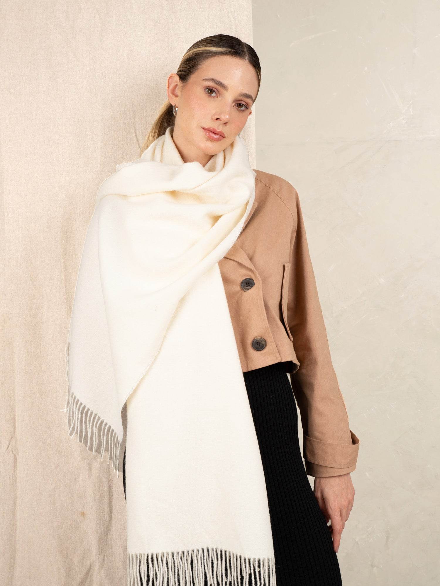 BABY ALPACA SHAWL - WHITE - INKA FABRIC, Alpaca & Pima Cotton