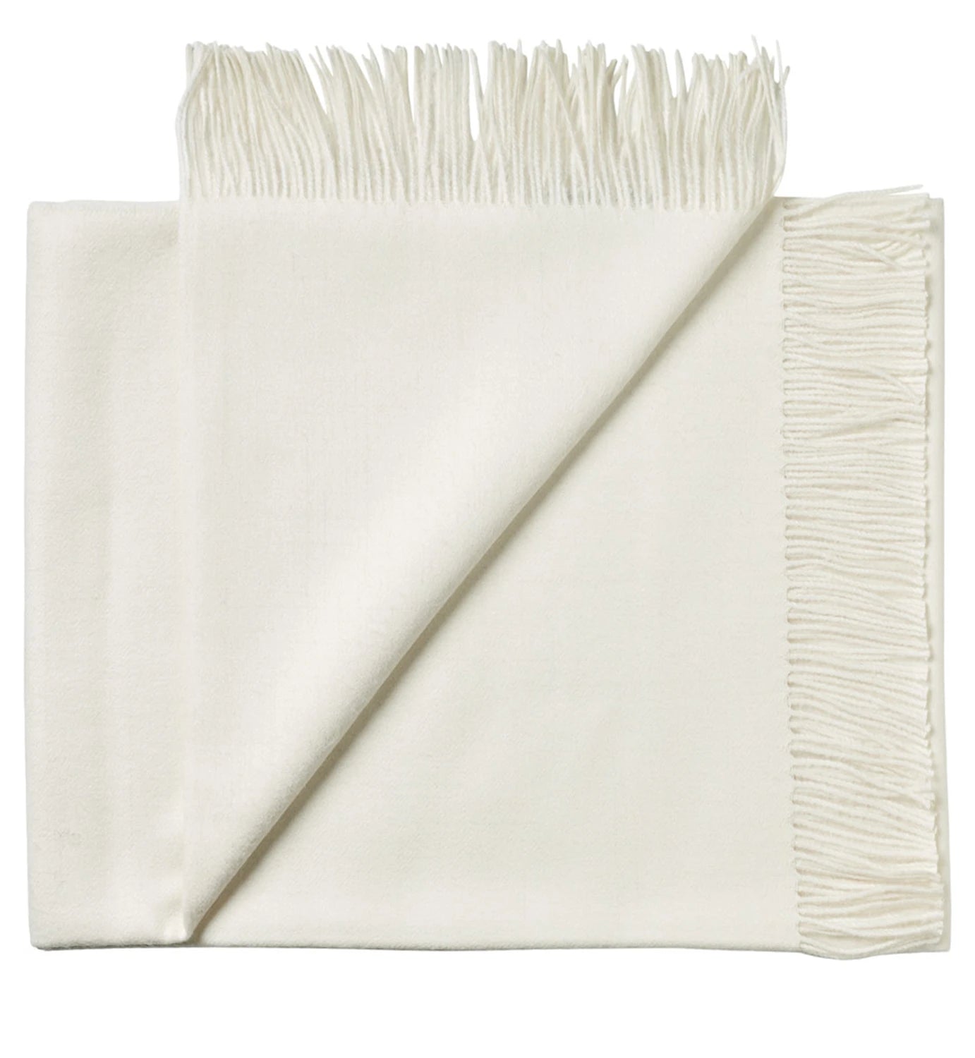 White blanket with fringes on a white background