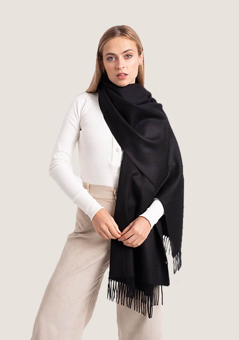 BABY ALPACA SHAWL - BLACK - INKA FABRIC, Alpaca & Pima Cotton