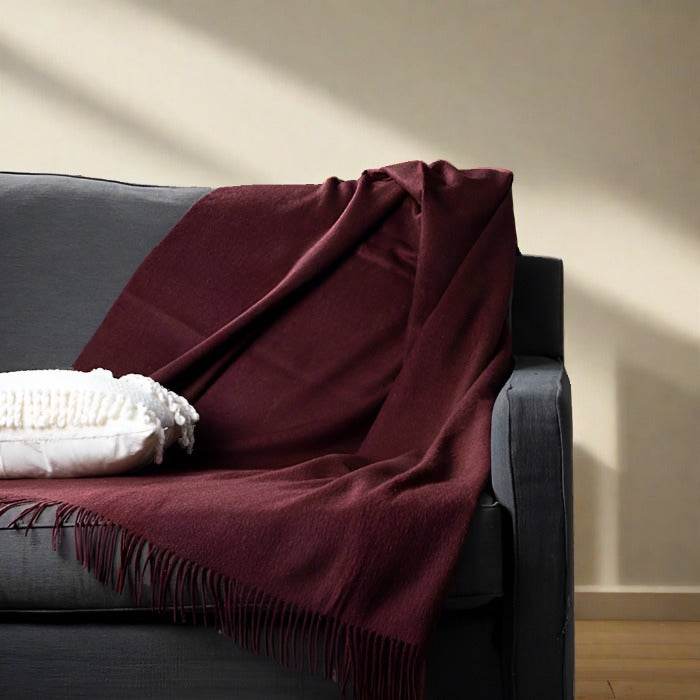 BABY ALPACA BLANKET / BORDEAUX RED - INKA FABRIC, Alpaca & Pima Cotton