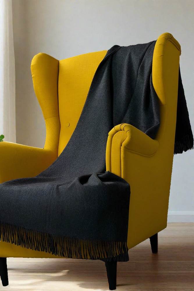 BABY ALPACA BLANKET / CHARCOAL - INKA FABRIC, Alpaca & Pima Cotton