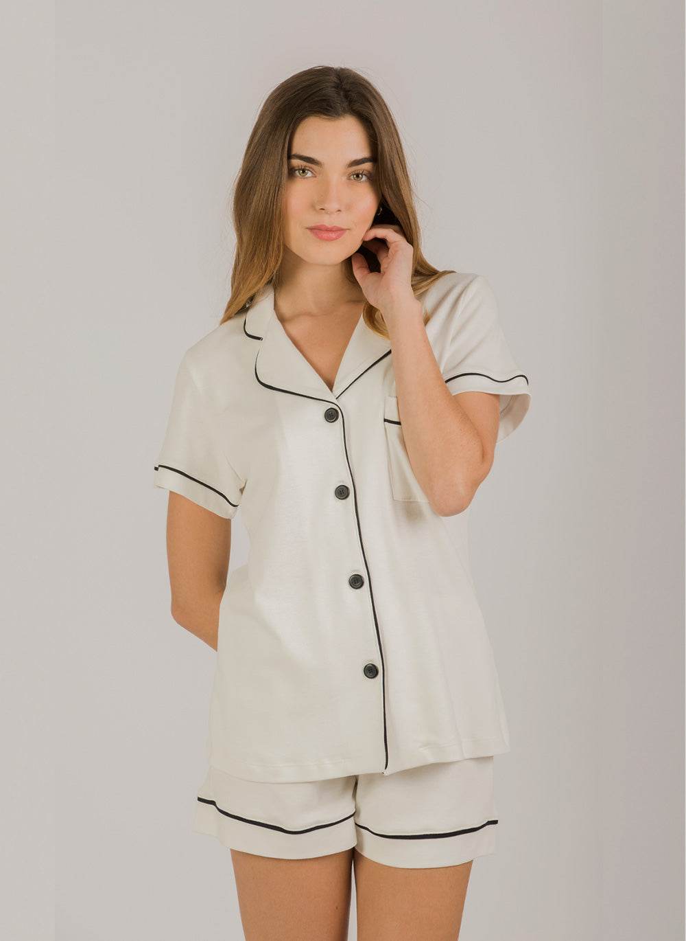 Peruvian Pima Cotton Pyjama - Pearl Short Set - INKA FABRIC, Alpaca & Pima Cotton