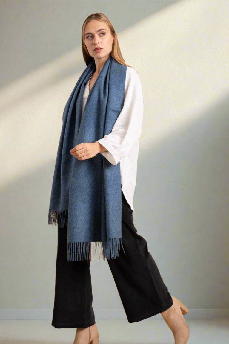BABY ALPACA SHAWL - DENIM BLUE - INKA FABRIC, Alpaca & Pima Cotton 