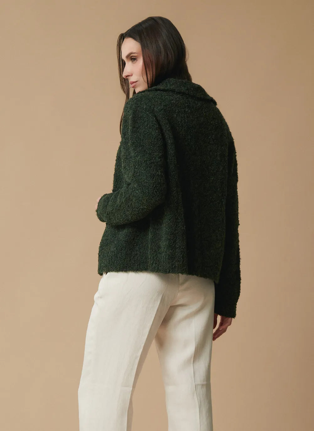 The Alpaca Bouclé Cardigan - DARK GREEN