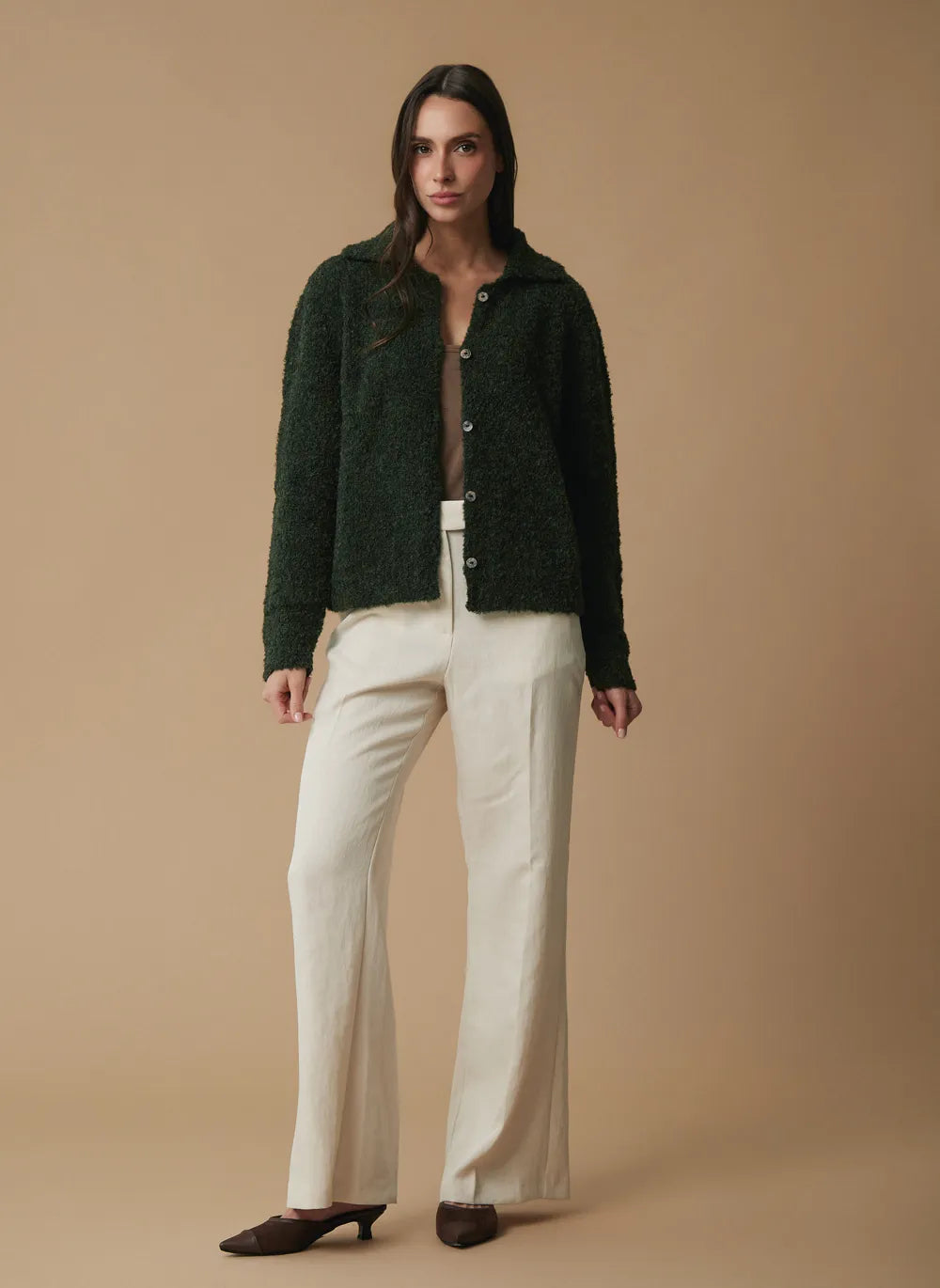The Alpaca Bouclé Cardigan - DARK GREEN