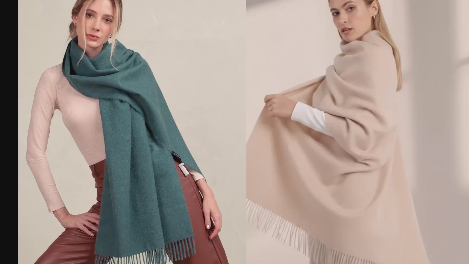 VIDEO SOBRE UNA MUJER VISTIENDO UN SHAWL DE ALPACA 