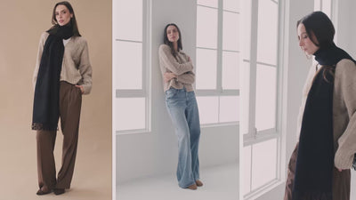 video de una modelo usando cardigan chalecos scarf en un estudio 